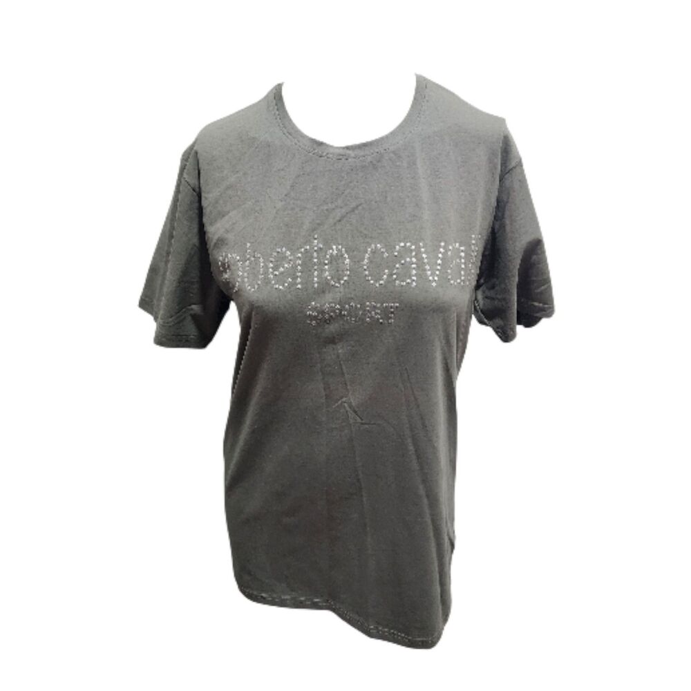 Roberto Cavalli Sport T-Shirt XL NWT Gray Rhinestone Logo Tee New With Tags